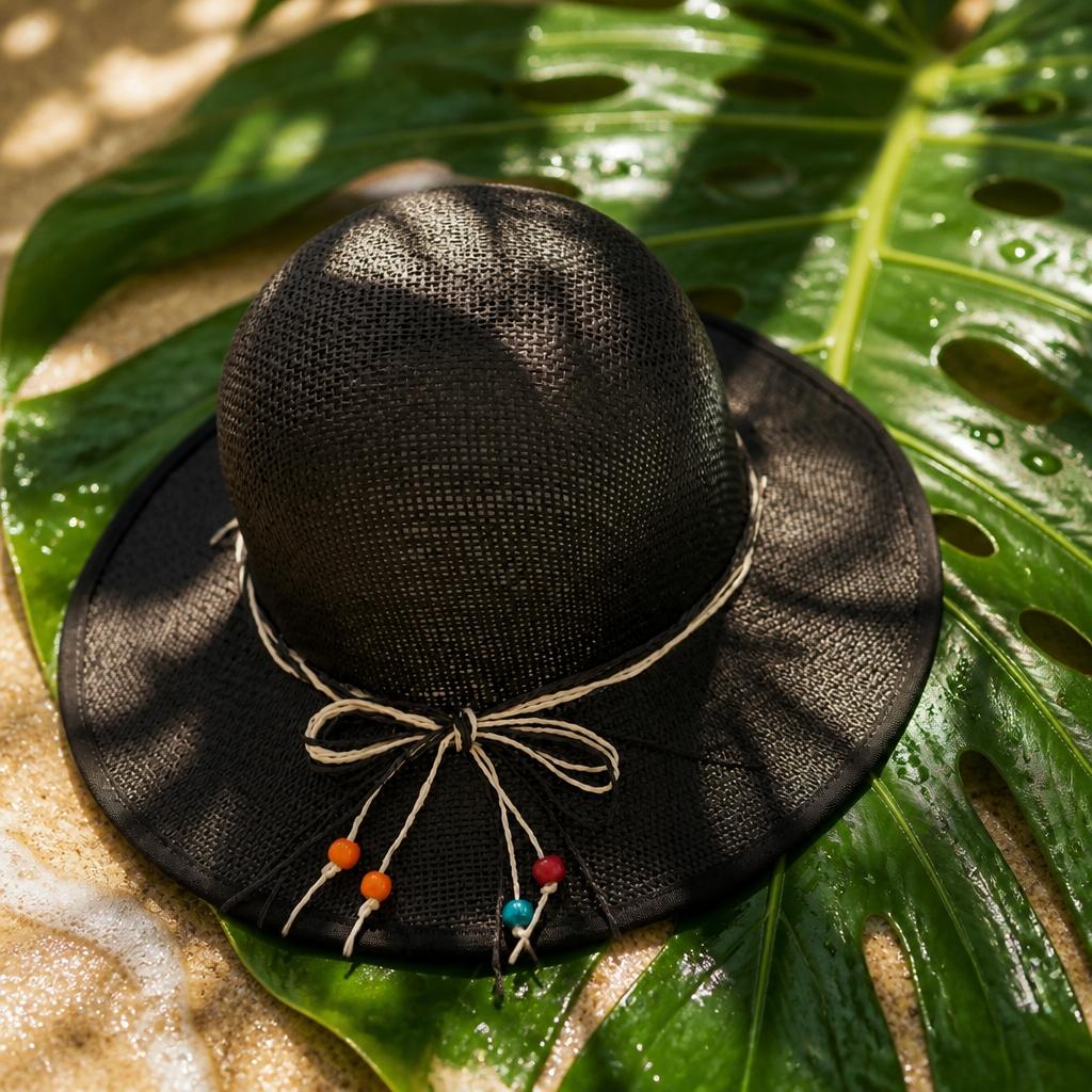 Cappello da Spiaggia in Paglia a Tesa Larga in Varie Fantasie e Colori