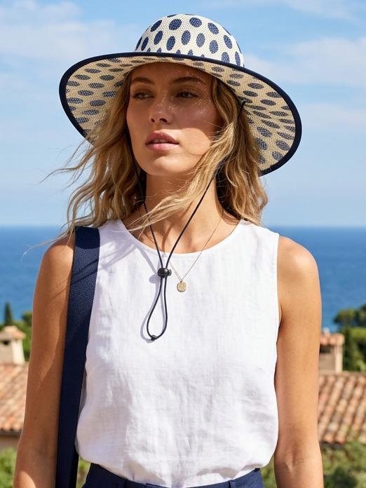 JESKAA - Set Borsa e Cappello Mare con Design a Puntini e Fiori Blu per Stile Estivo