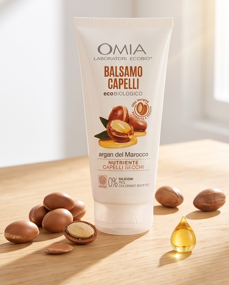 Balsamo Sciogli Nodi Omia all'Argan per Capelli Secchi, Morbidi e Setosi
