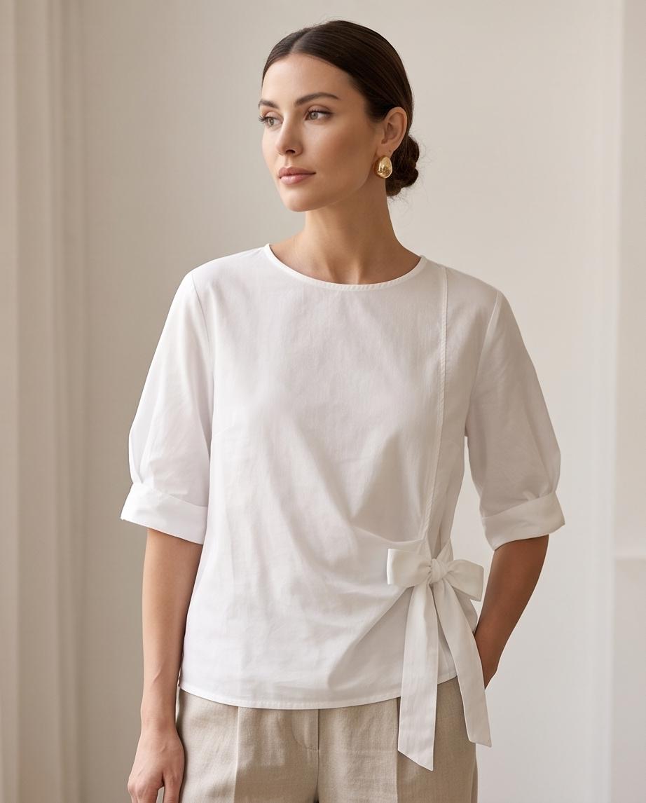 Maglia Donna Fiocco Laterale Minimal in Rosso, Celeste, Blu o Bianco