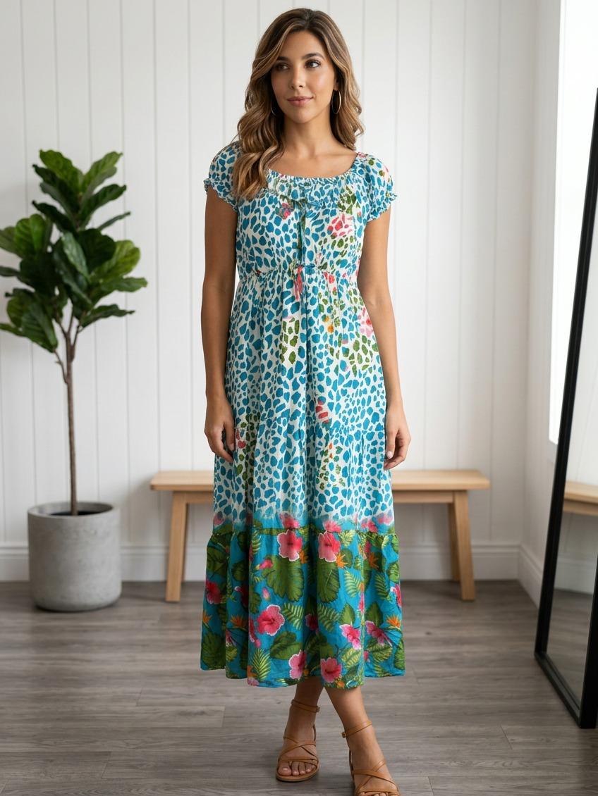 Abito Lungo Donna Fantasia Animalier Floreale Boho Chic Estivo