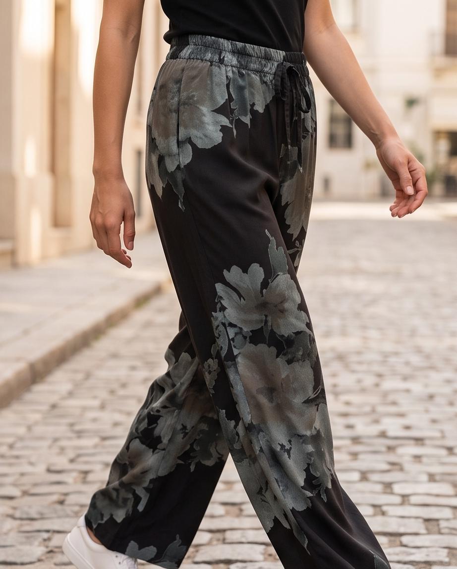 Pantalone Fluido Fantasia Floreale a Vita Alta