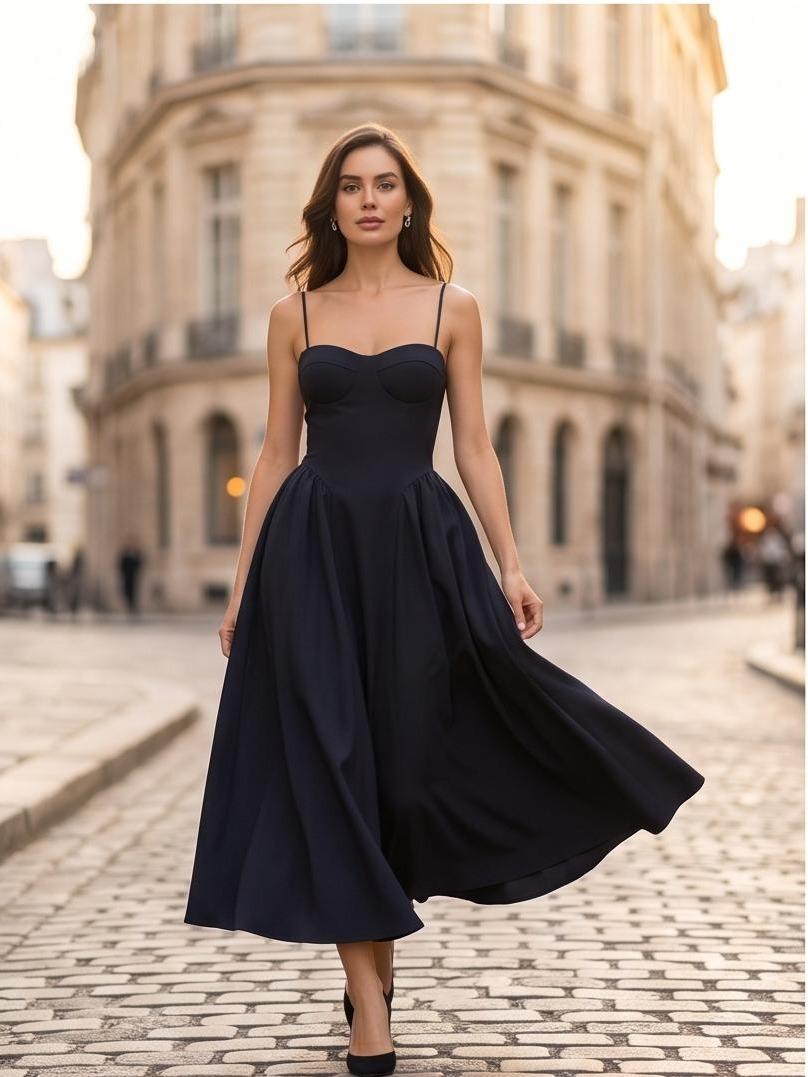 Abito Bustier Nero Lungo Elegante: Vestito da Cerimonia Minimal