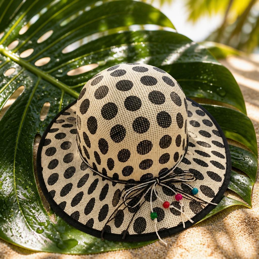 Cappello da Spiaggia in Paglia a Tesa Larga in Varie Fantasie e Colori