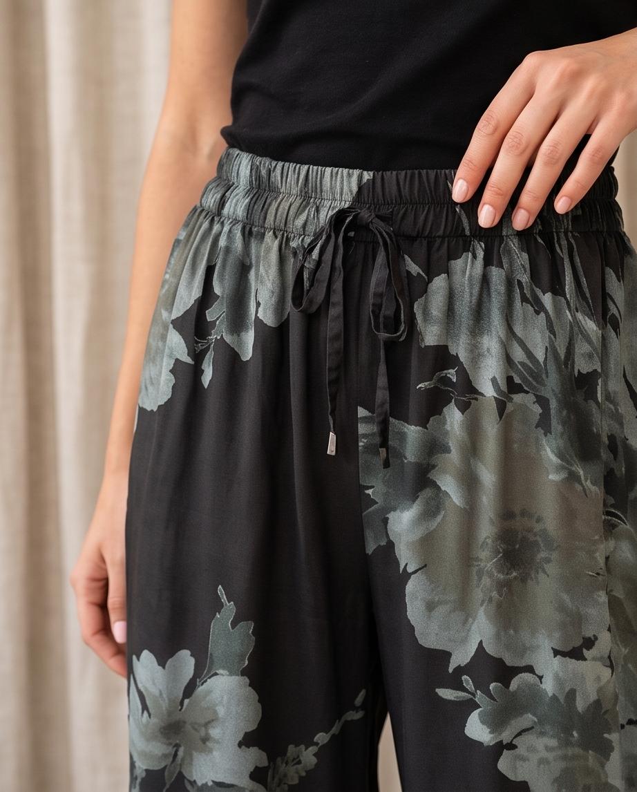 Pantalone Fluido Fantasia Floreale a Vita Alta