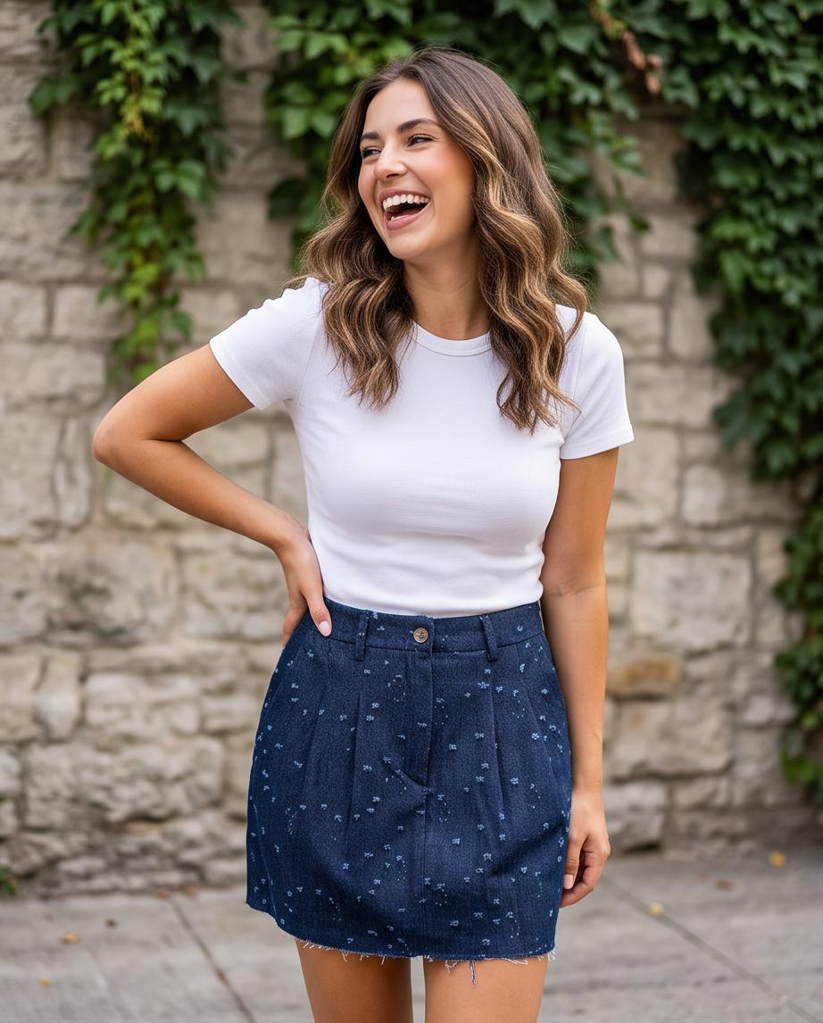 Minigonna di Jeans Donna Fantasia Floreale