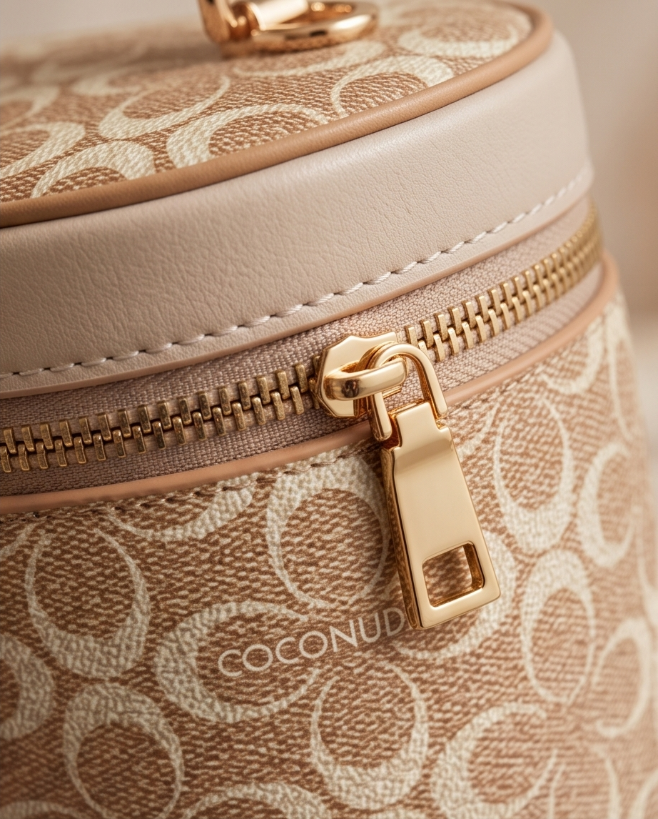 Beauty Case Rigida con Manico e Fantasia Monogramma Beige