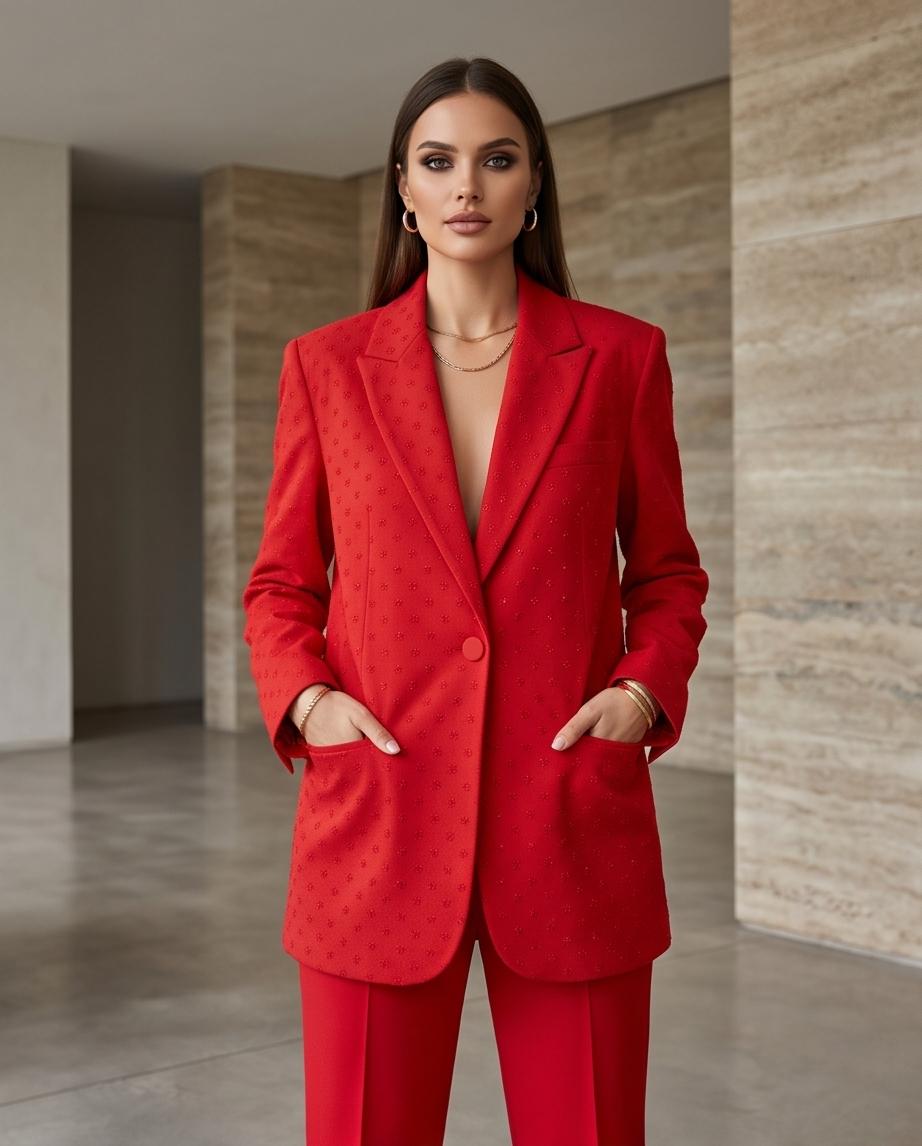 Blazer Donna Rosso Oversize con brillantini- Taglia unica