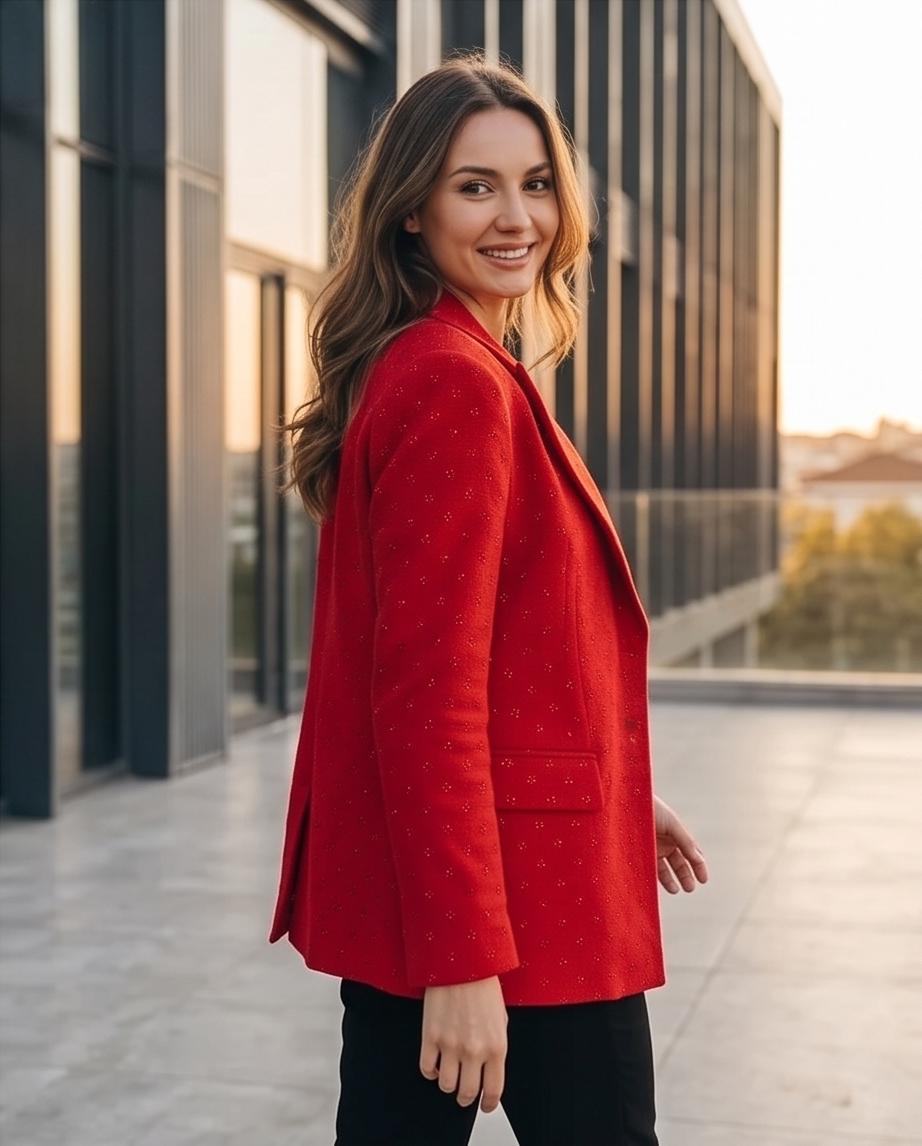 Blazer Donna Rosso Oversize con brillantini- Taglia unica