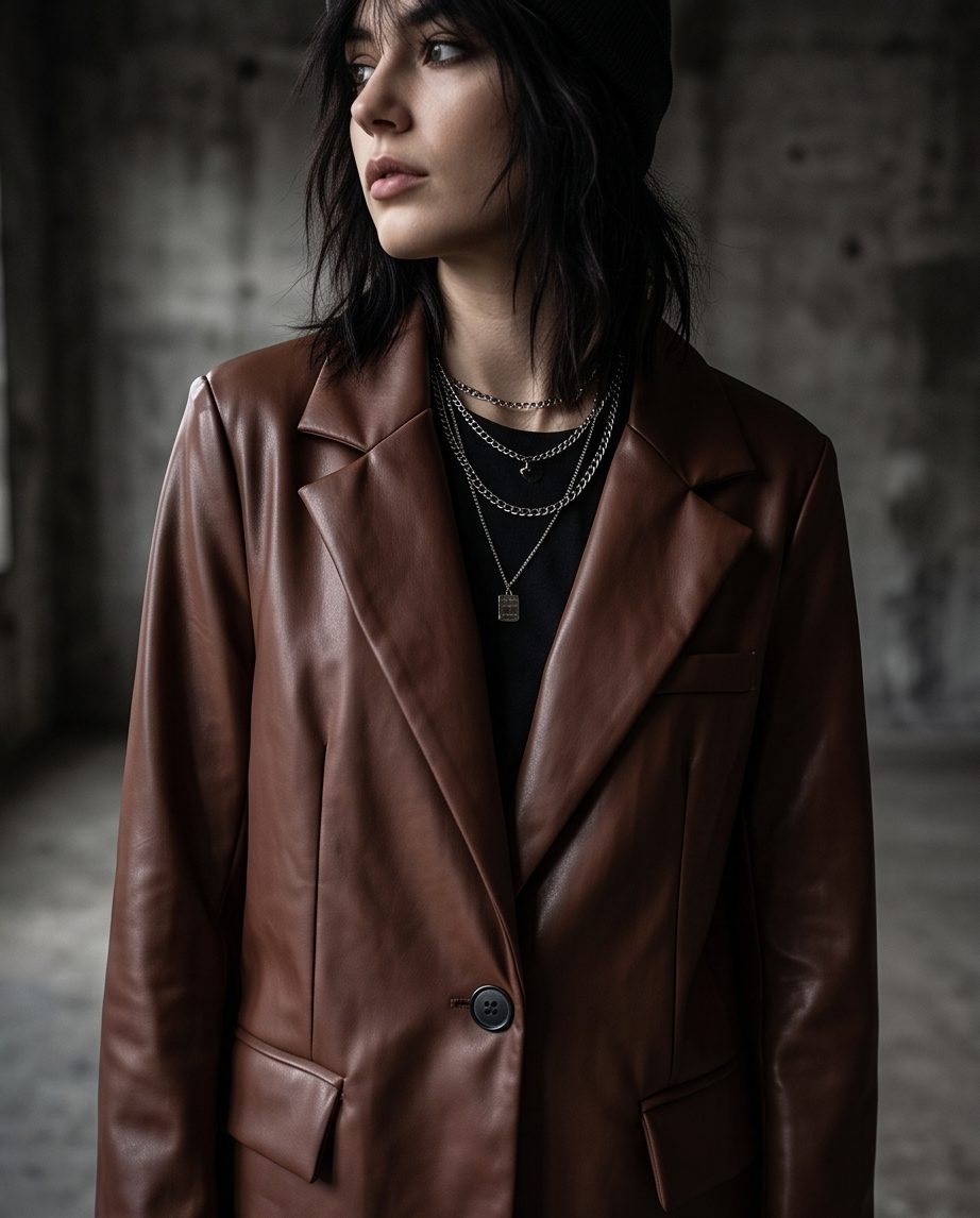 Blazer Donna in Similpelle Oversize con Bottoni