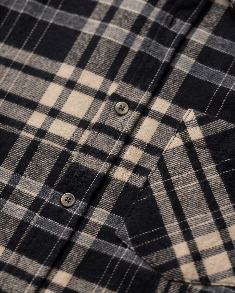 Camicia Oversize a Quadri Tartan Nero e Beige Stile Casual Chic