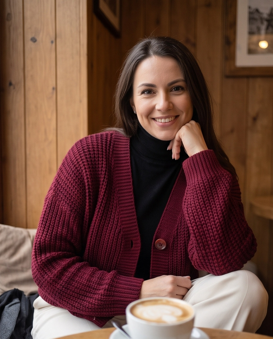 Cardigan Corto in Maglia Grossa con Bottoni e Scollo a V