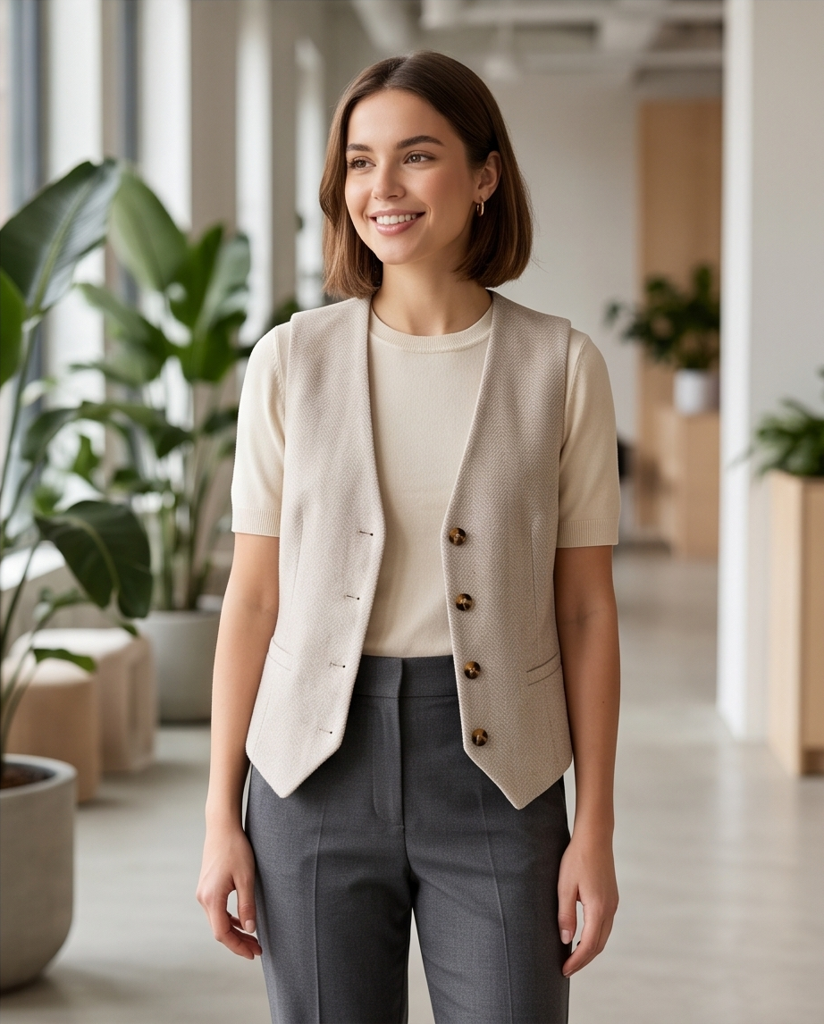 Gilet Donna Elegante Spigato con Bottoni
