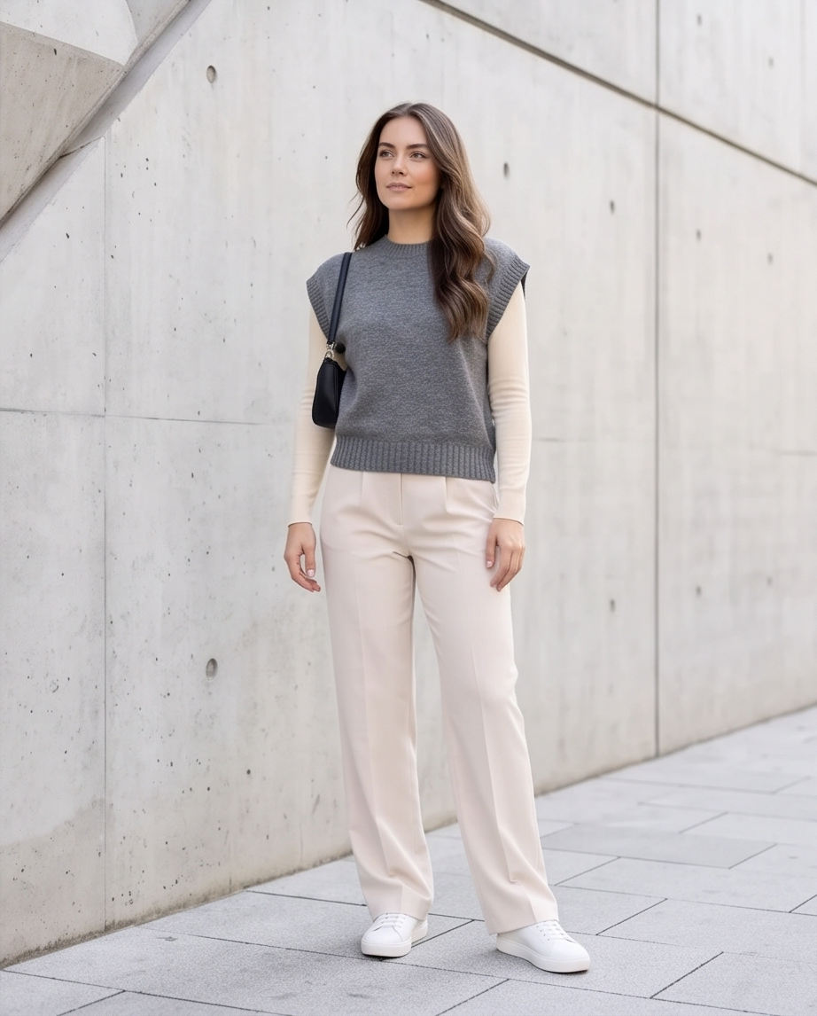 Gilet Smanicato Donna in Maglia Girocollo