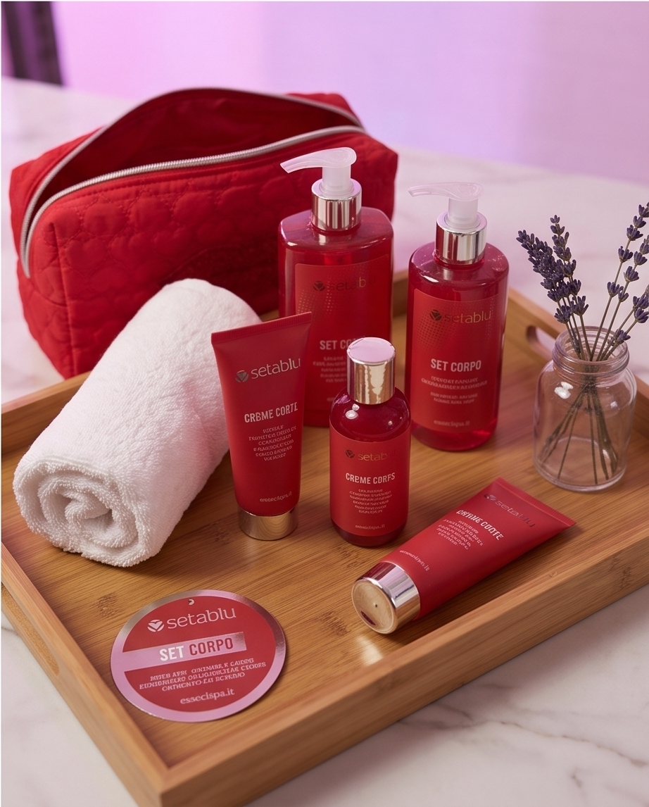 Set Regalo Bagno Setablu | Pochette Rossa Trapuntata a Cuori con Fiocco