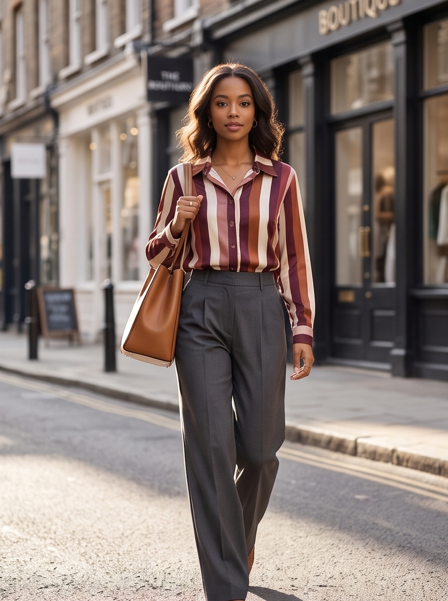 Camicia a Righe Verticali Multicolore | Camicia Donna Maniche a 3/4 con Risvolto