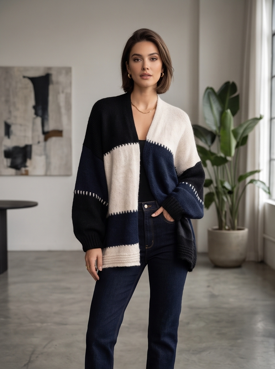 Cardigan Oversize Donna Color Block | Più Colori Disponibili