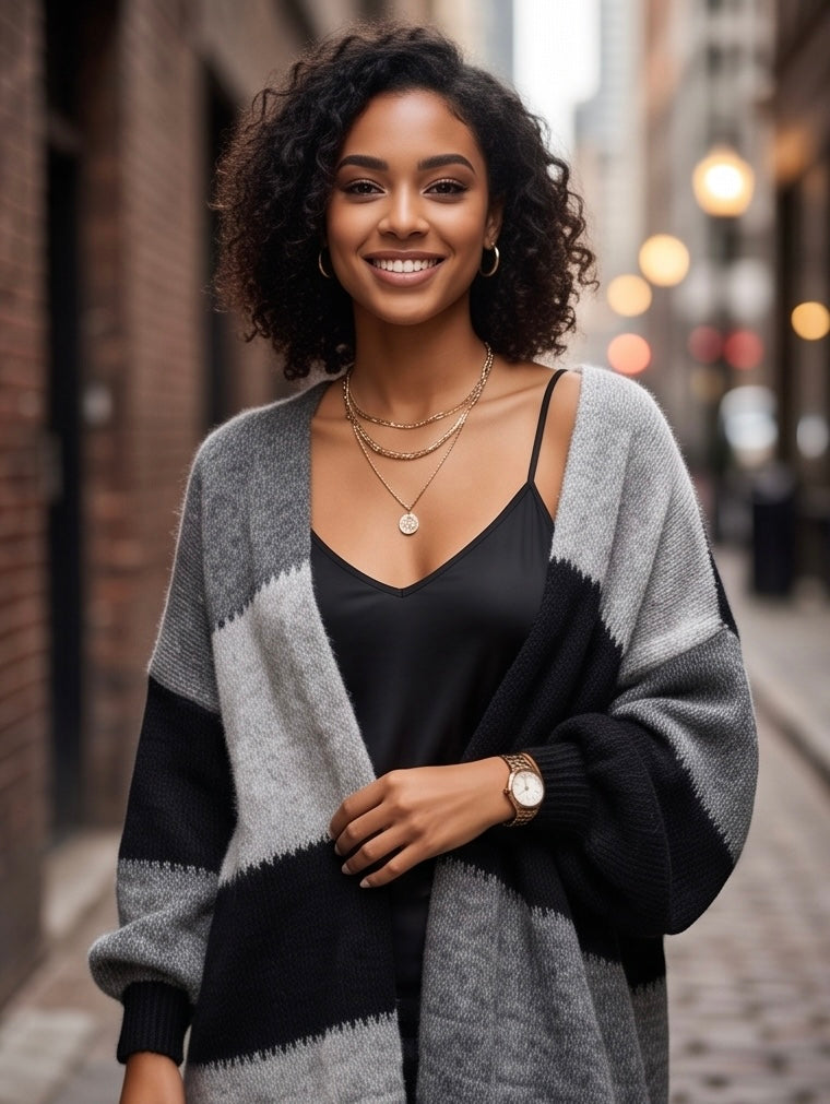 Cardigan Oversize Donna Color Block | Più Colori Disponibili