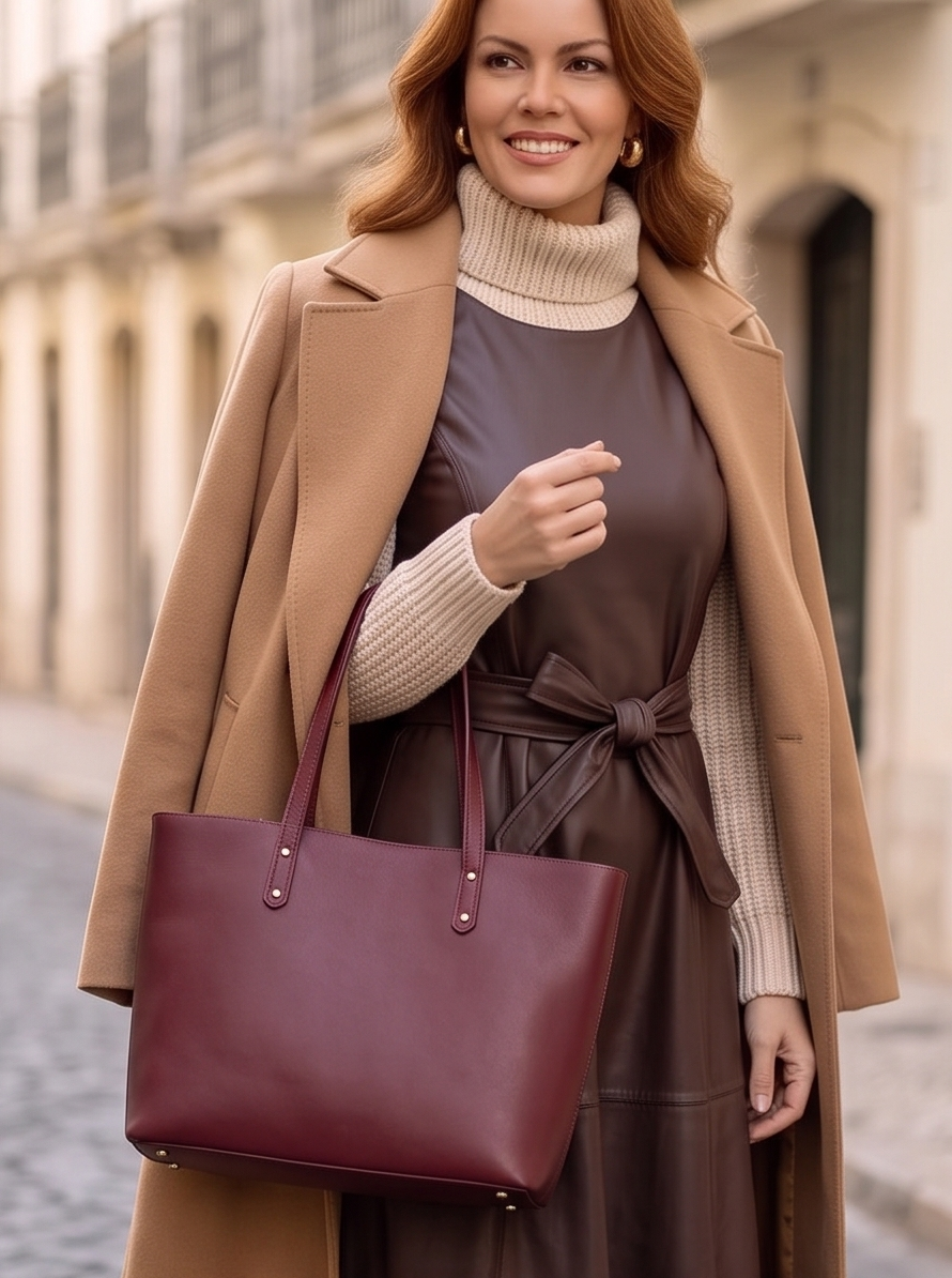 Abito Longuette in Ecopelle Marrone con Cintura | Donna