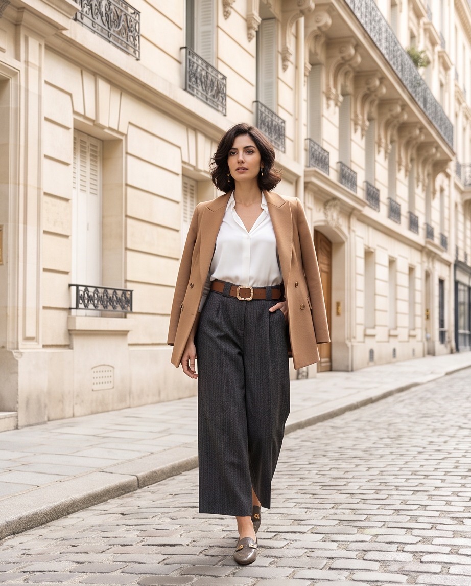 Pantaloni Palazzo Cropped Grigi con Cintura | Donna Inverno