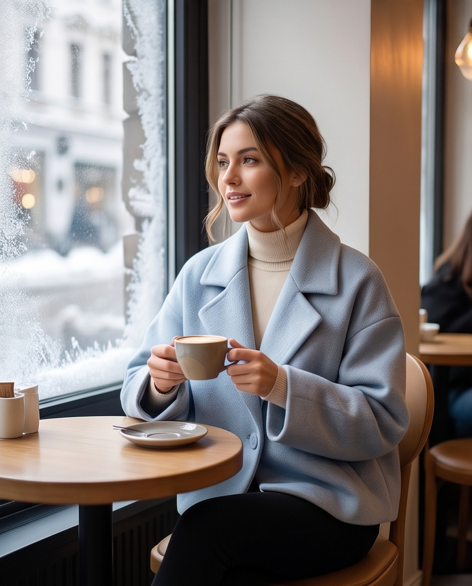 Cappotto Corto Celeste Oversize