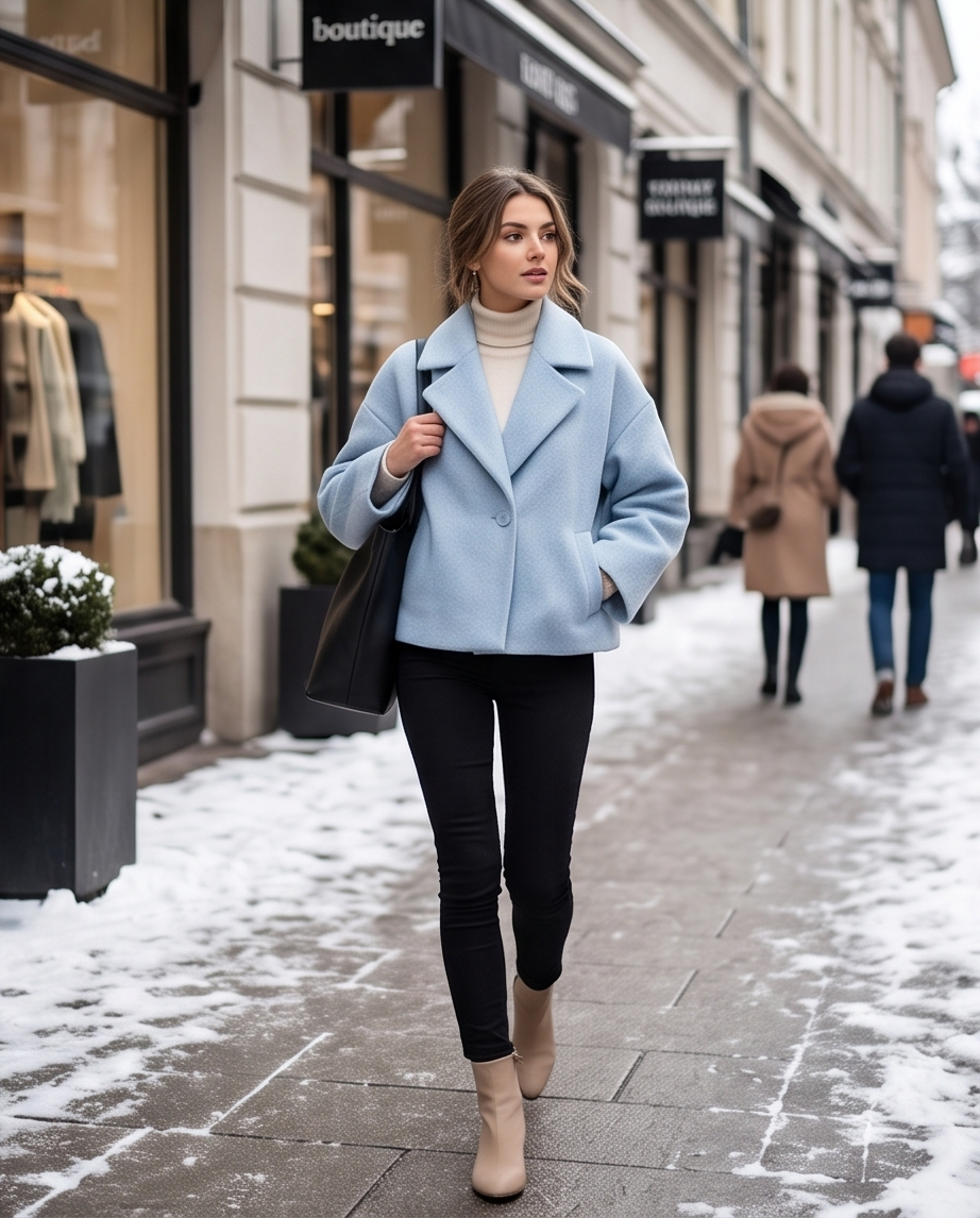 Cappotto Corto Celeste Oversize