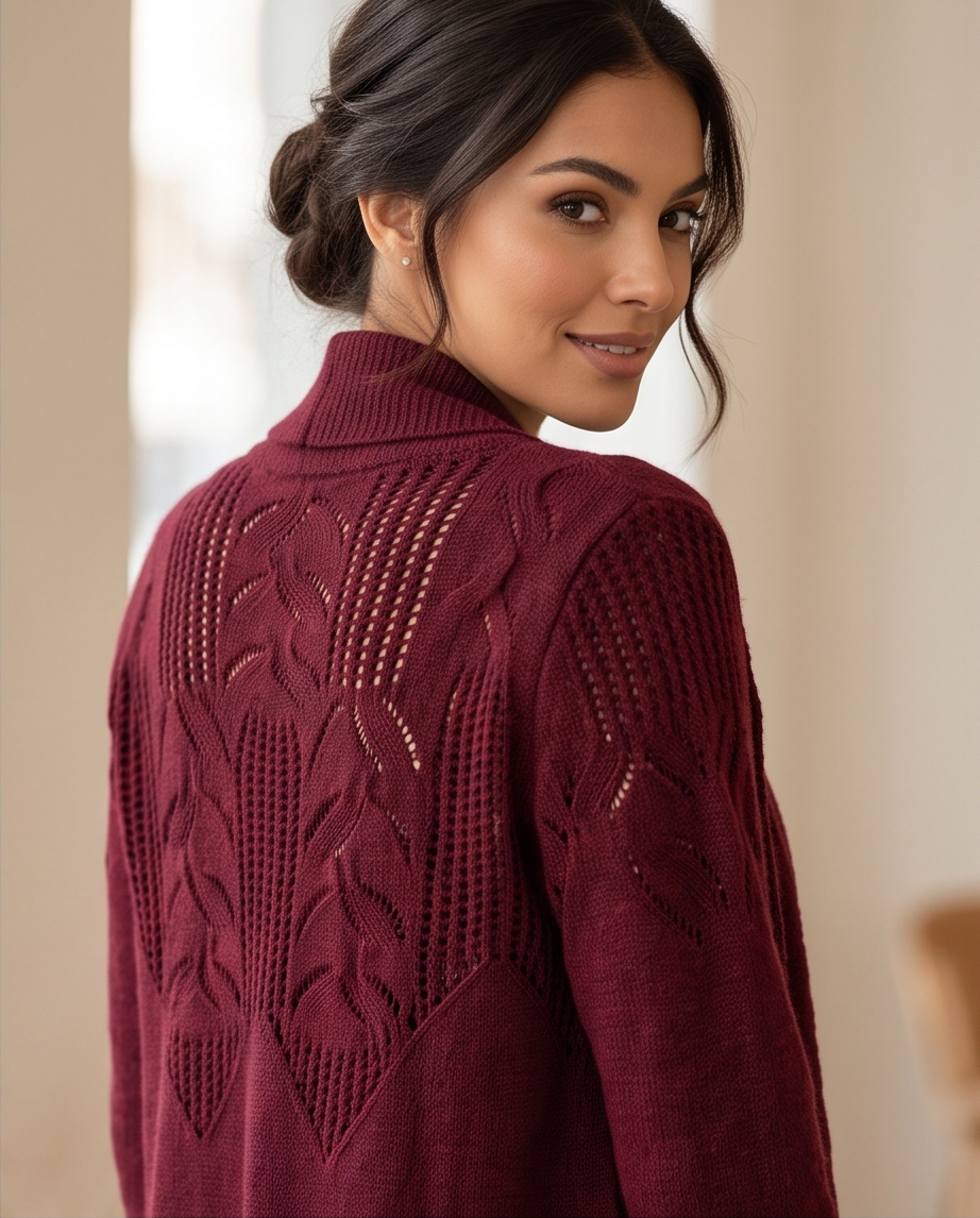 Cardigan Donna in Maglia Lavorata a Trecce Collo a Scialle