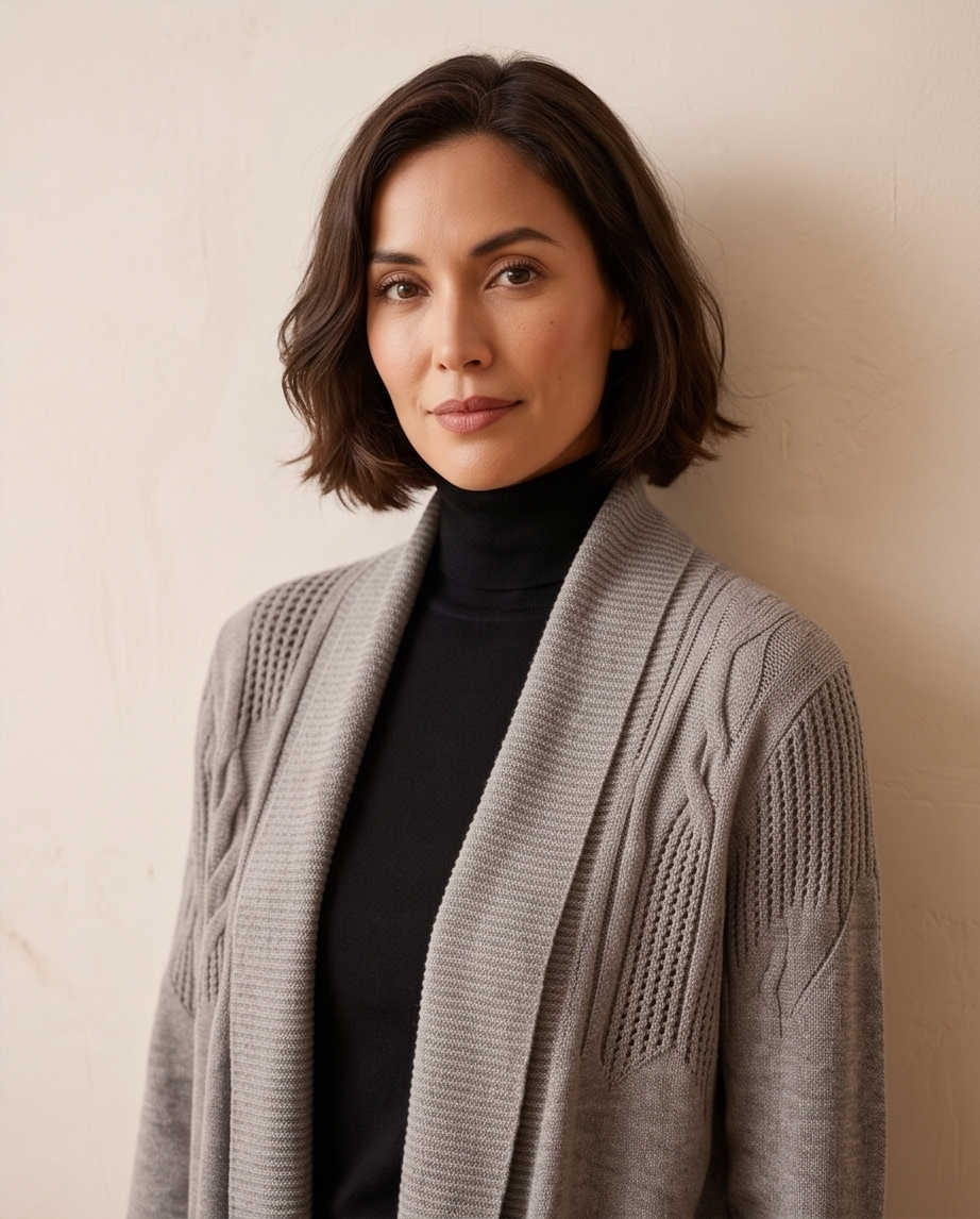Cardigan Donna in Maglia Lavorata a Trecce Collo a Scialle