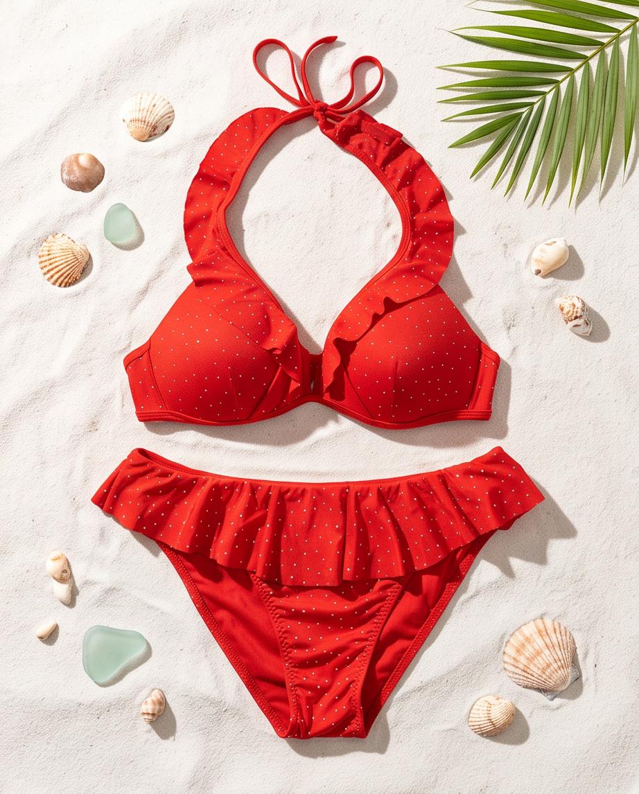 JESKAA_Bikini Donna Rosso con Balze_FRONTE