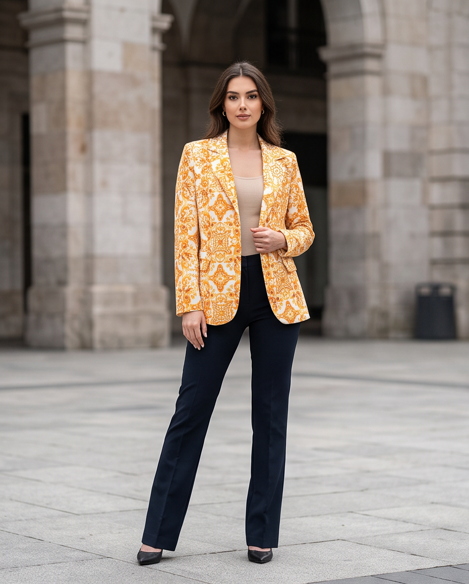 JESKAA_Blazer Donna Fantasia Maiolica_Giacca Elegante_GIALLO