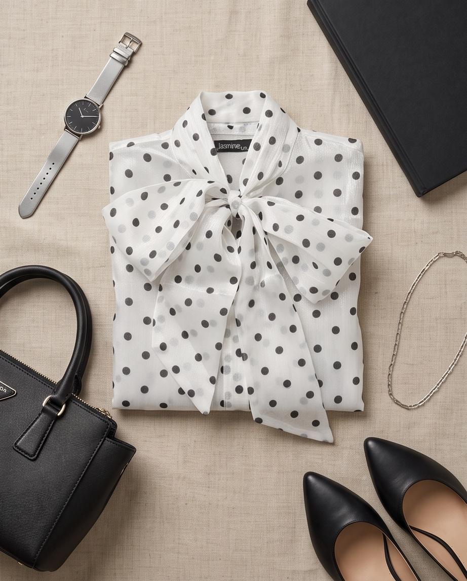 JESKAA_Blusa camicia donna a pois con maniche a balze