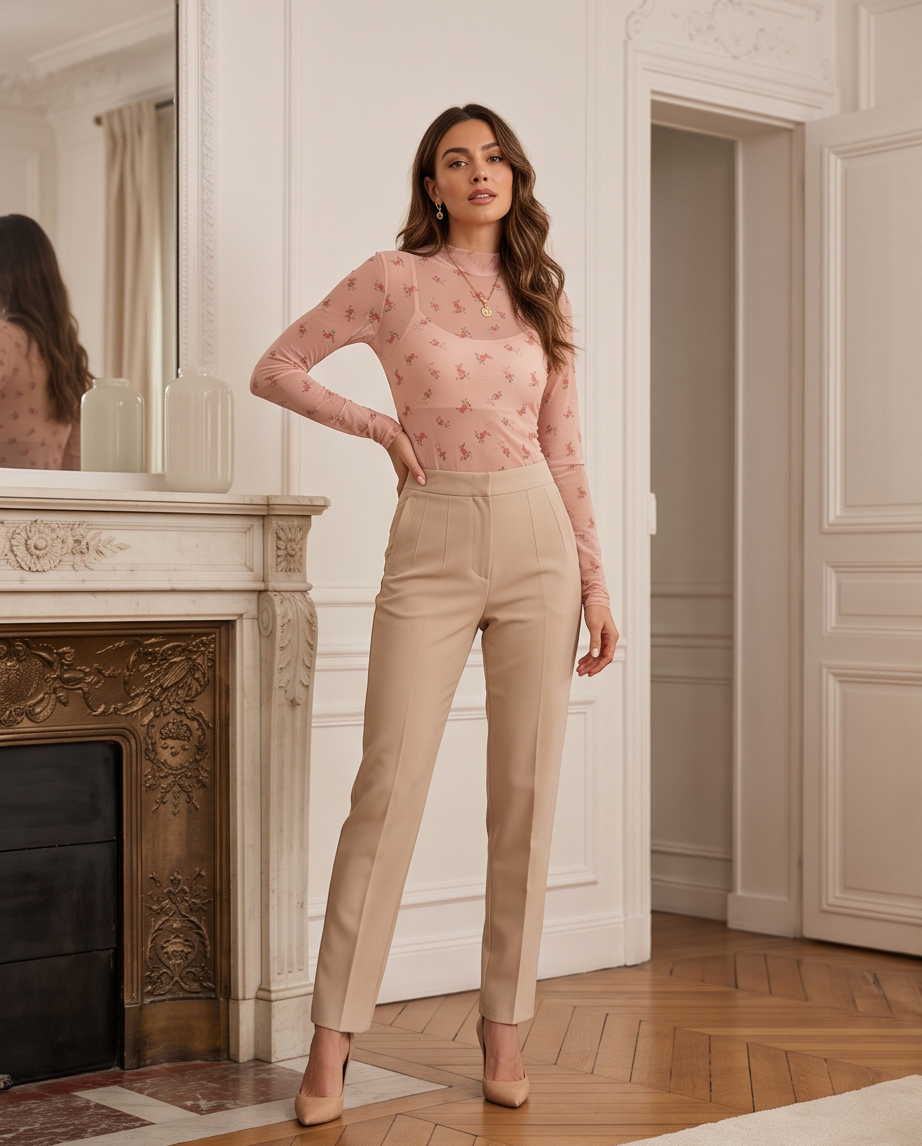 JESKAA Body Donna Trasparente Floreale_rosa