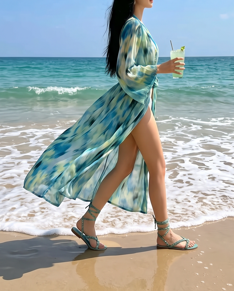 Copricostume Kimono Lungo Fantasia Azzurra