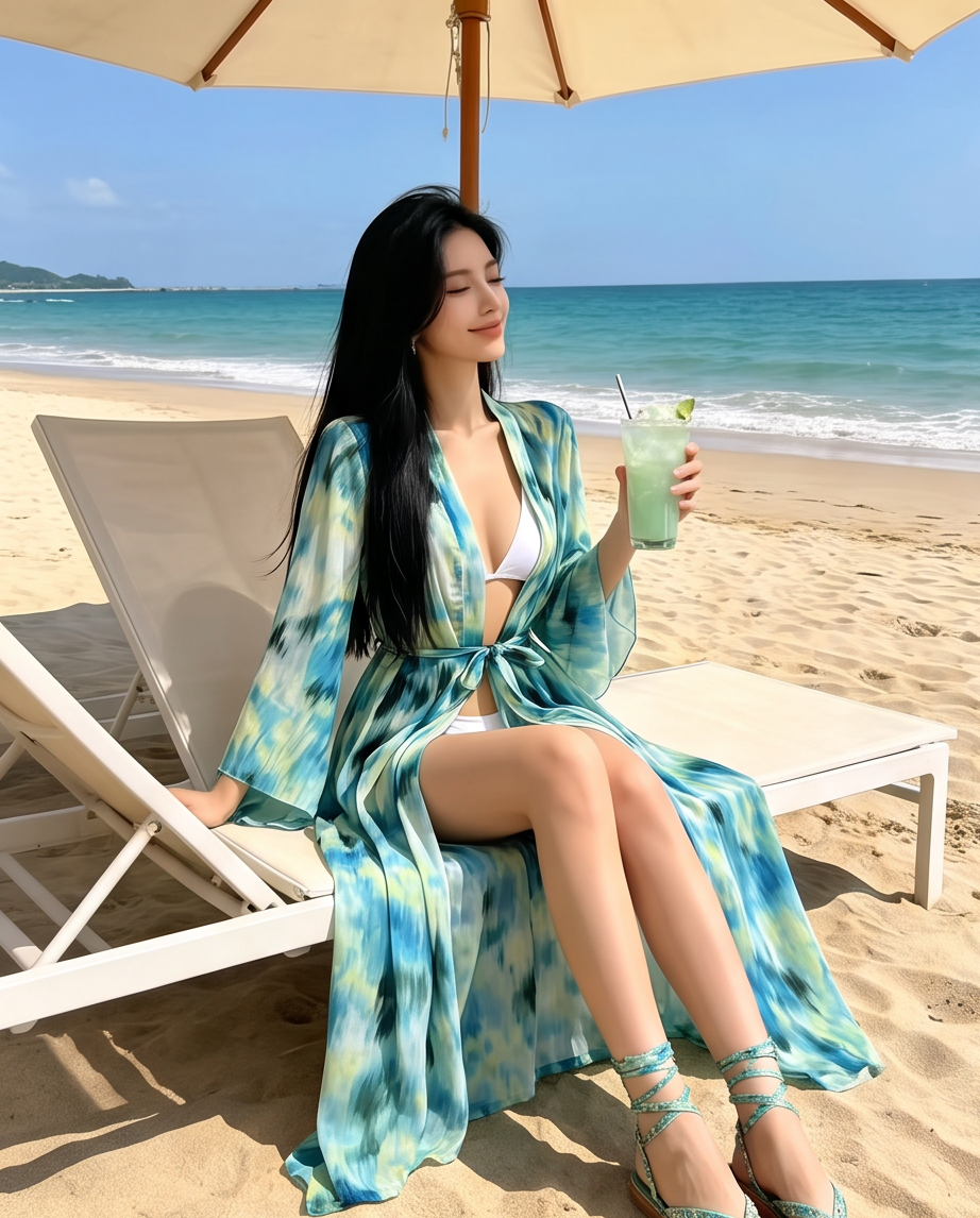 Copricostume Kimono Lungo Fantasia Azzurra