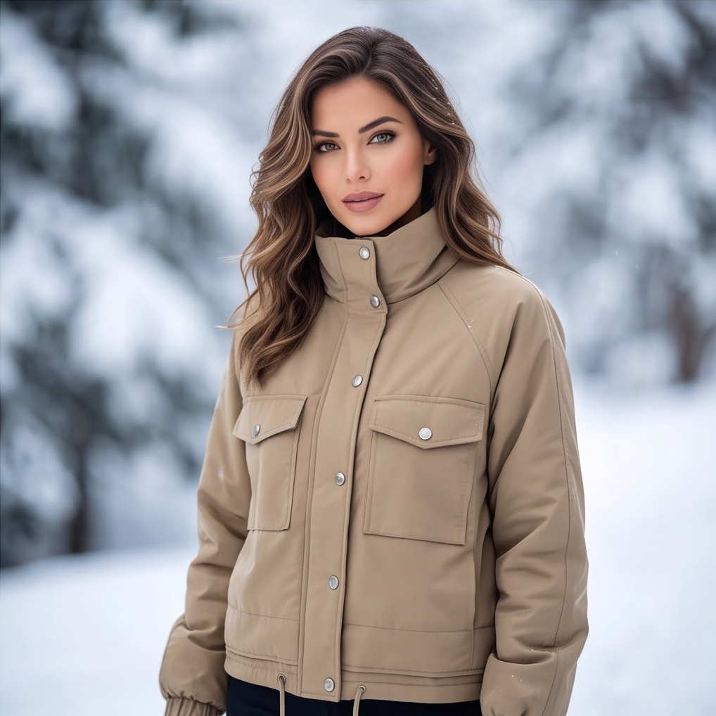 JESKAA_Giubbotto Donna Beige Imbottito e con Tasche_MARRONE