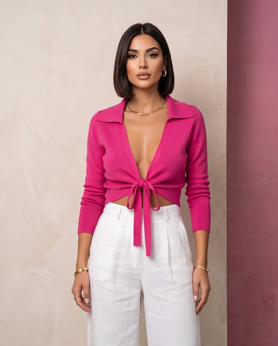 JESKAA_Golfino Donna Nodo Frontale Vintage_fucsia