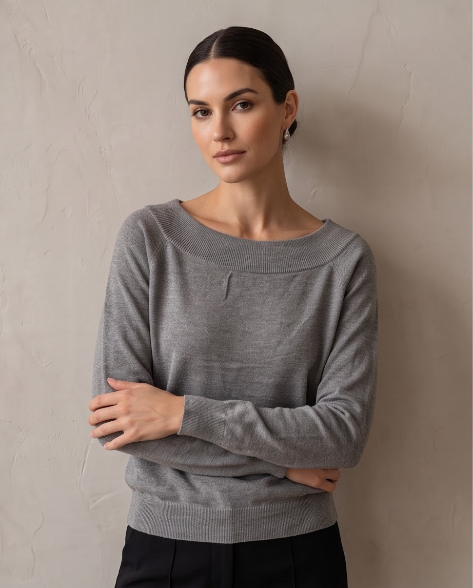 JESKAA_Maglia Donna Scollo Barca Minimal_GRIGIO