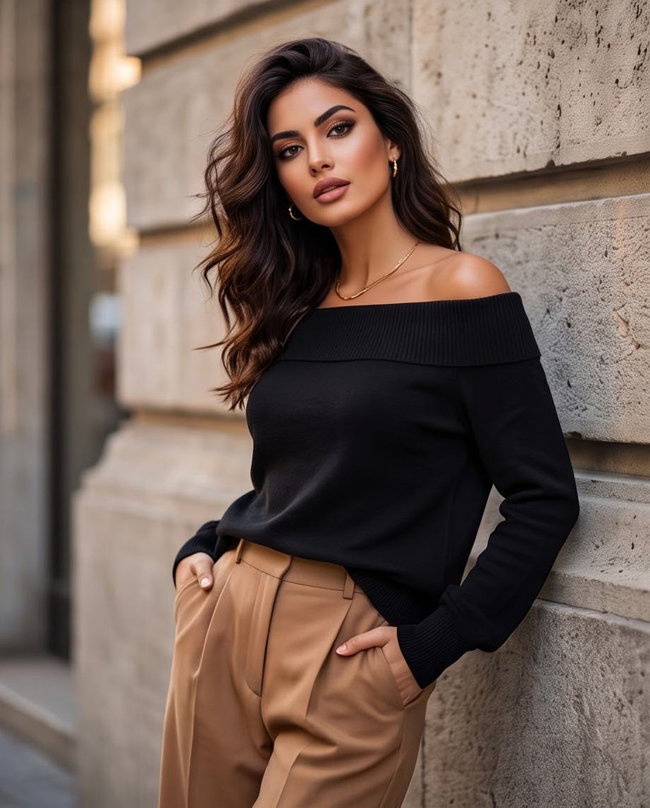 JESKAA_Maglia Donna Scollo Barca Minimal_NERO