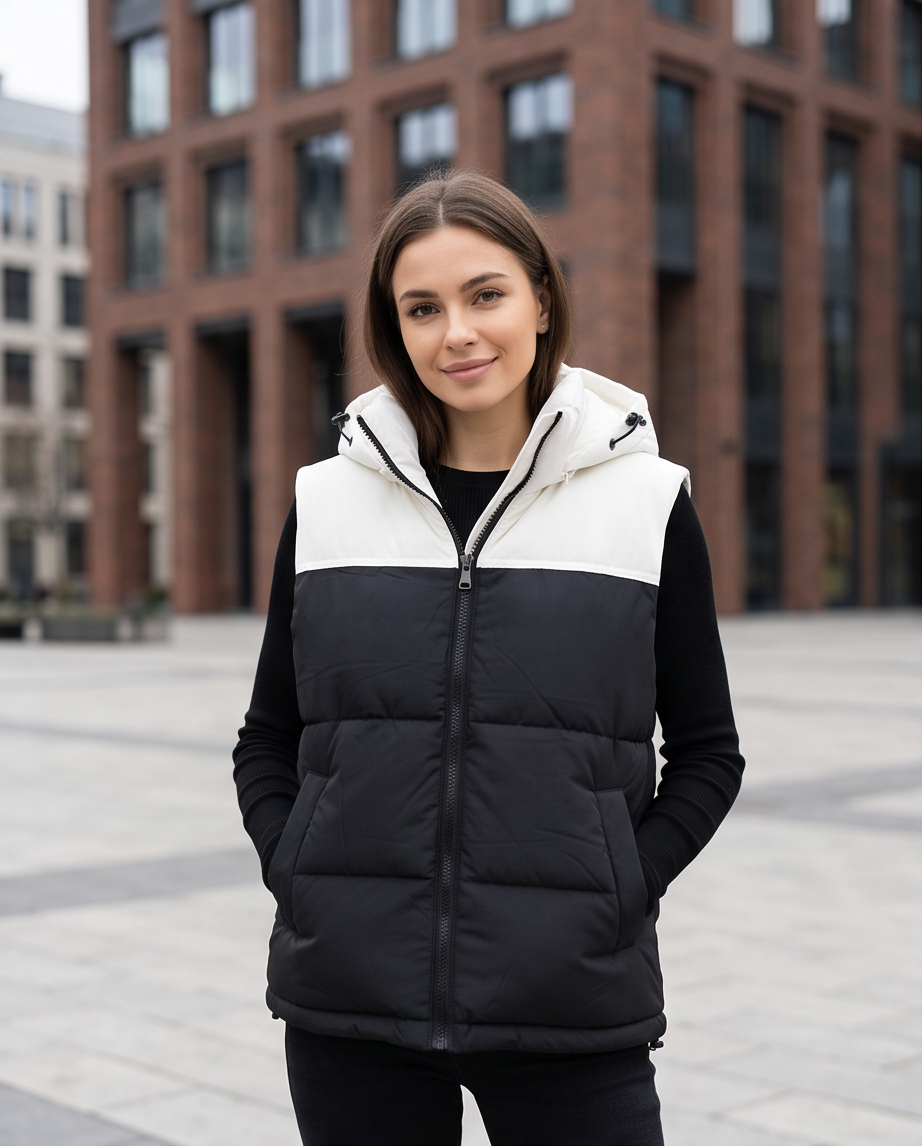 JESKAA_Smanicato Gilet Donna Color-Block_BIANCO