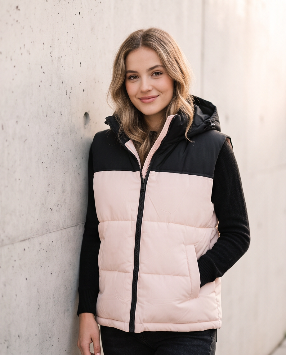 JESKAA_Smanicato Gilet Donna Color-Block_ROSA