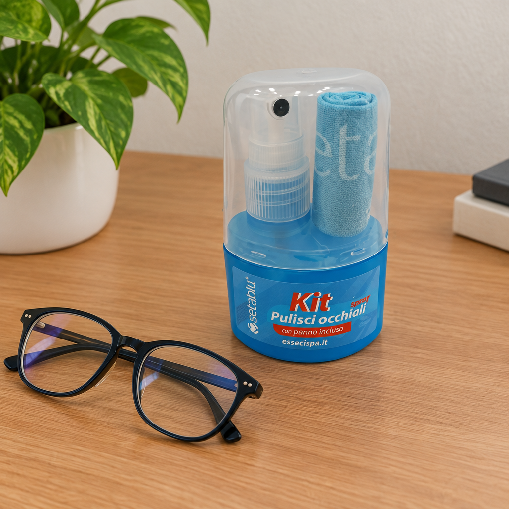 Kit Pulizia Occhiali Spray e Panno: Lenti Perfette Senza Aloni