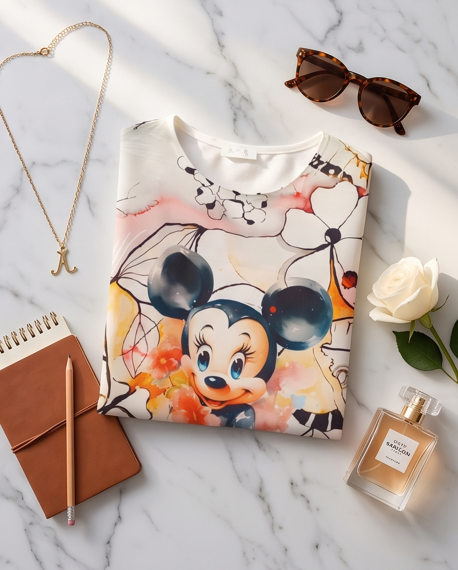 T-Shirt Floreale ad Acquerello con Stampa Delicata