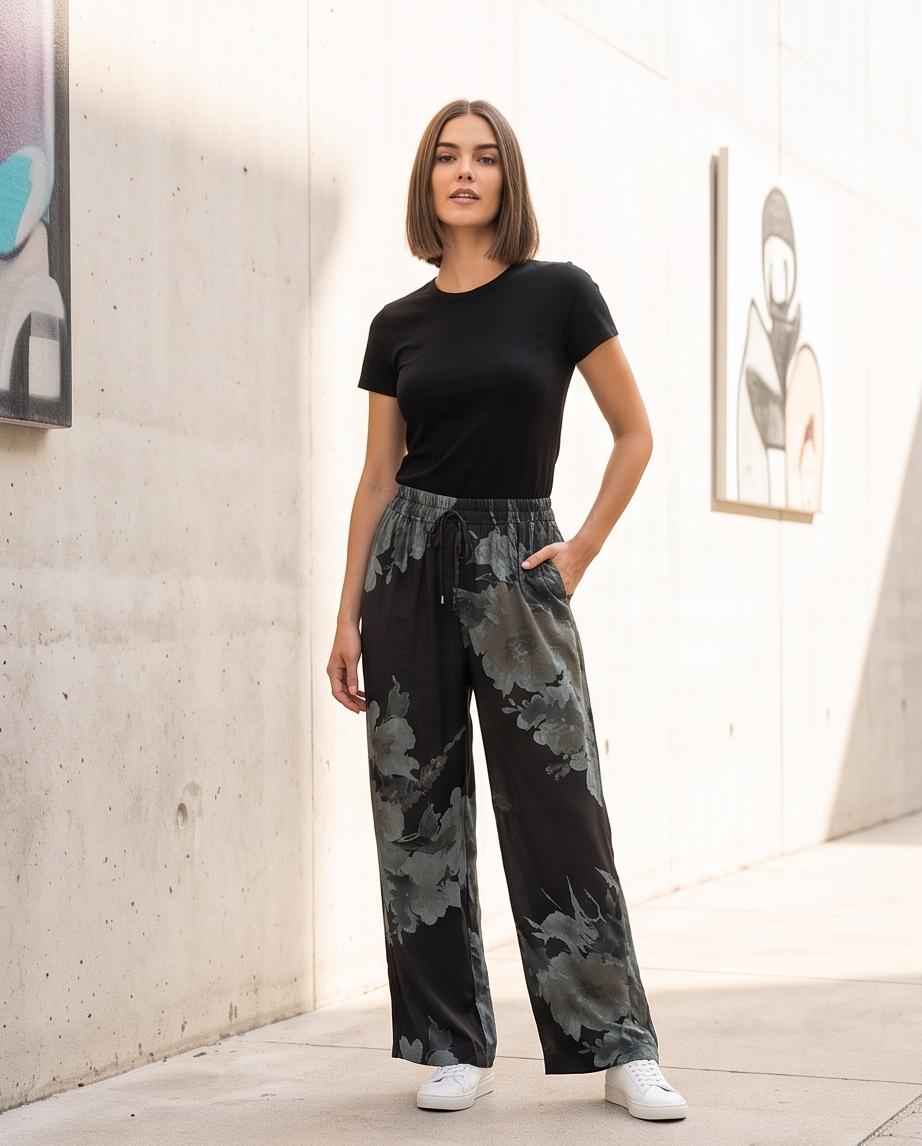 Pantalone Fluido Fantasia Floreale a Vita Alta
