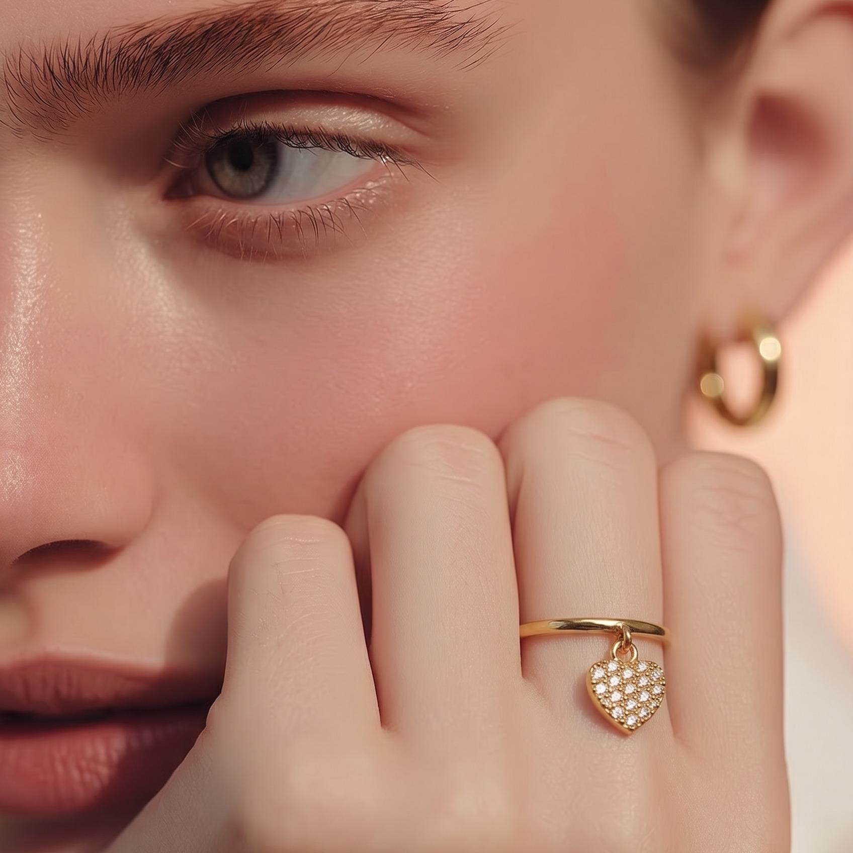 Anello Donna Cuore Pendente in Argento e Oro