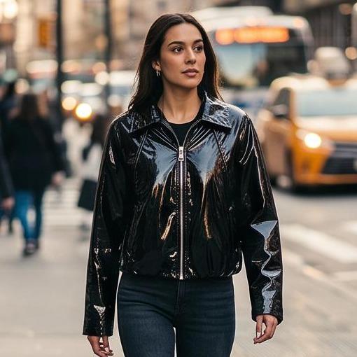 Giubbotto Biker in Ecopelle Donna Lucido
