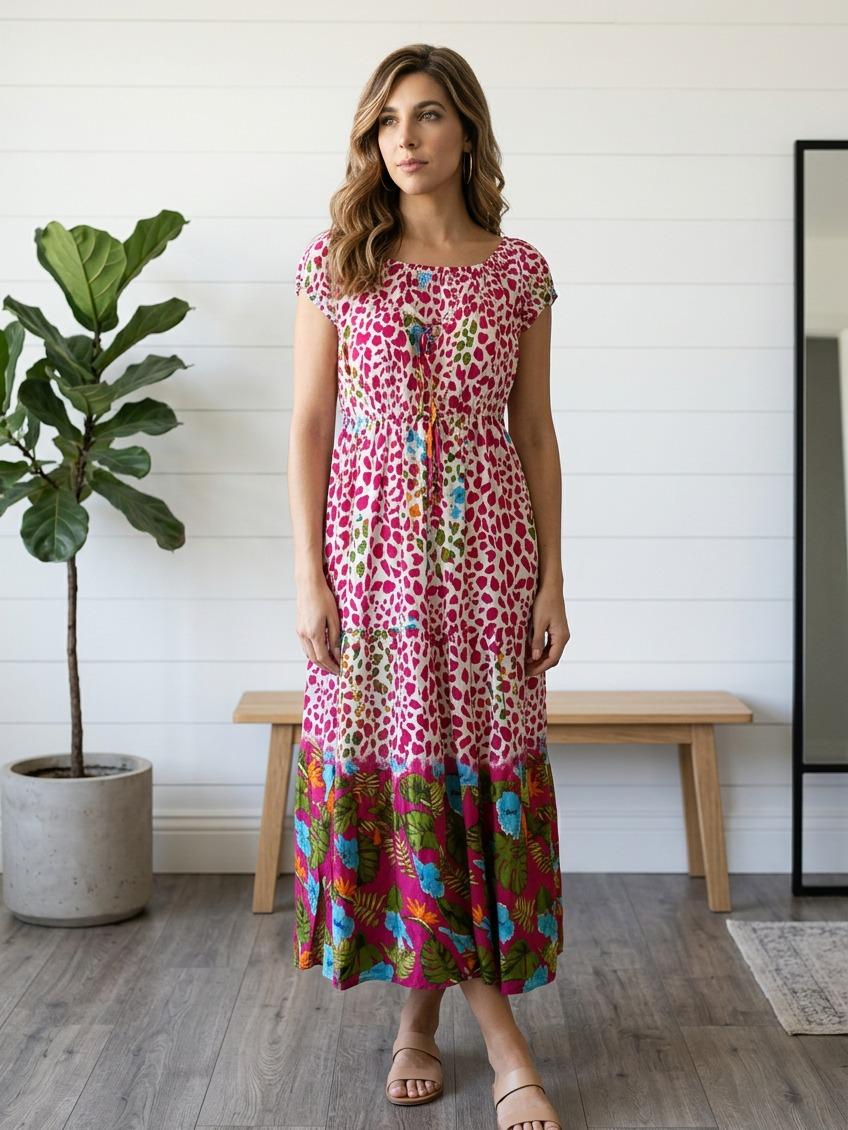 Abito Lungo Donna Fantasia Animalier Floreale Boho Chic Estivo