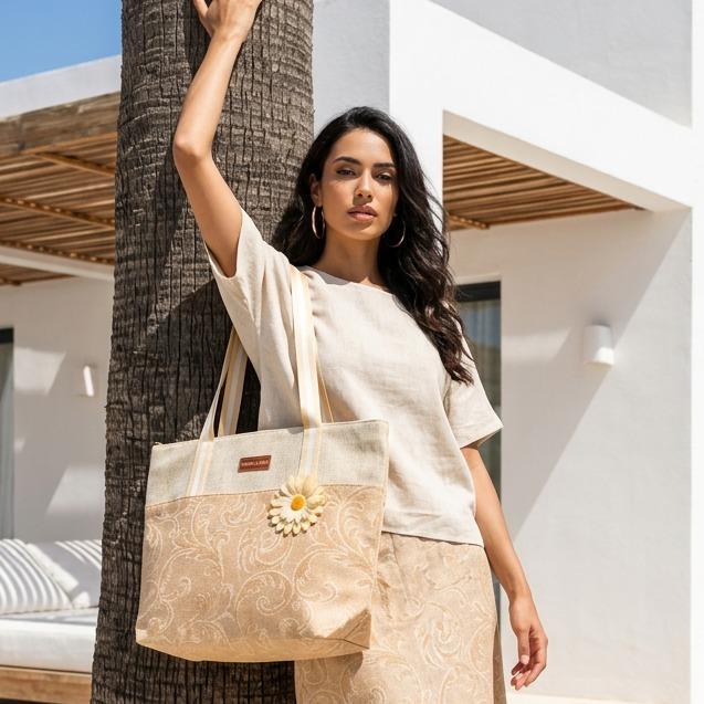Borsa Mare Donna con Margherita Decorativa