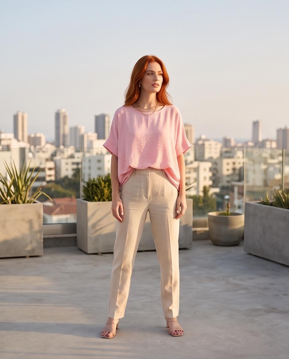 Maglia Donna Oversize Rosa con Girocollo e Maniche a Kimono