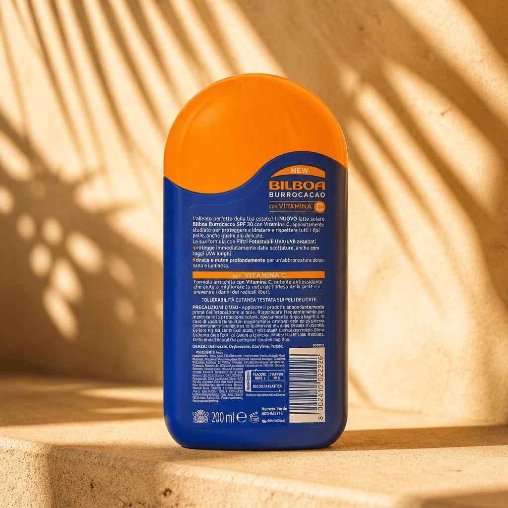 JESKAA Burro-cacao Latte Solare Spf30, 200ml, con vitamina C, per pelli delicate, idrata, nutre e protegge