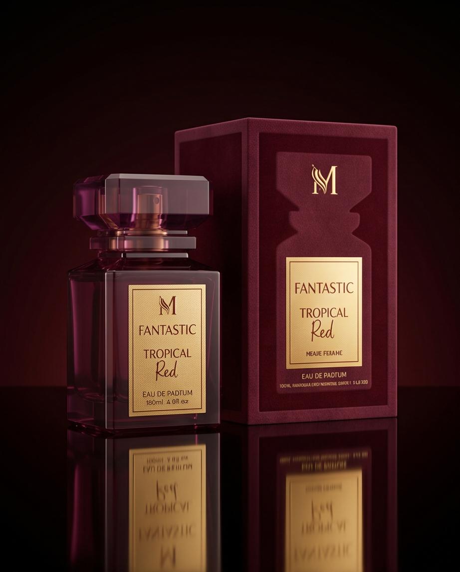 Fantastic Tropical Red Eau de Parfum Elegante Flacone Bordeaux